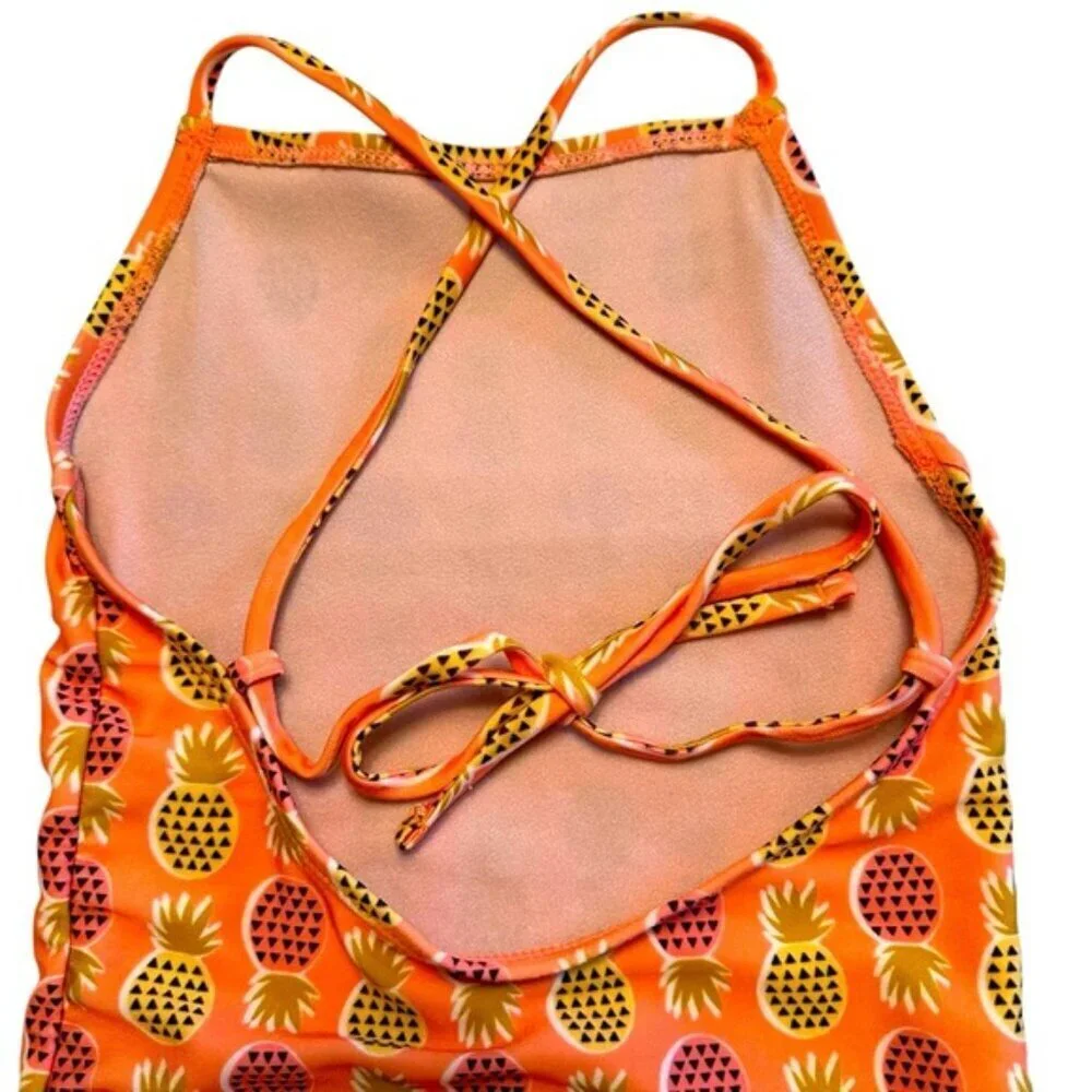 Tea Collection | Girl Orange & Pink Pineapple Print One Piece Swimsuit Size 6